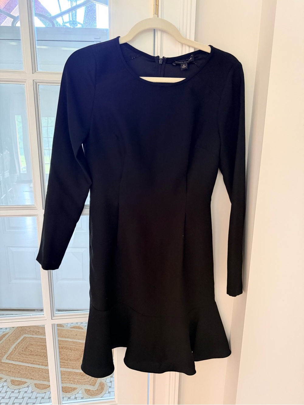 Banana Republic Black Long-Sleeve Fit & Flare Dress with Ruffle Hem